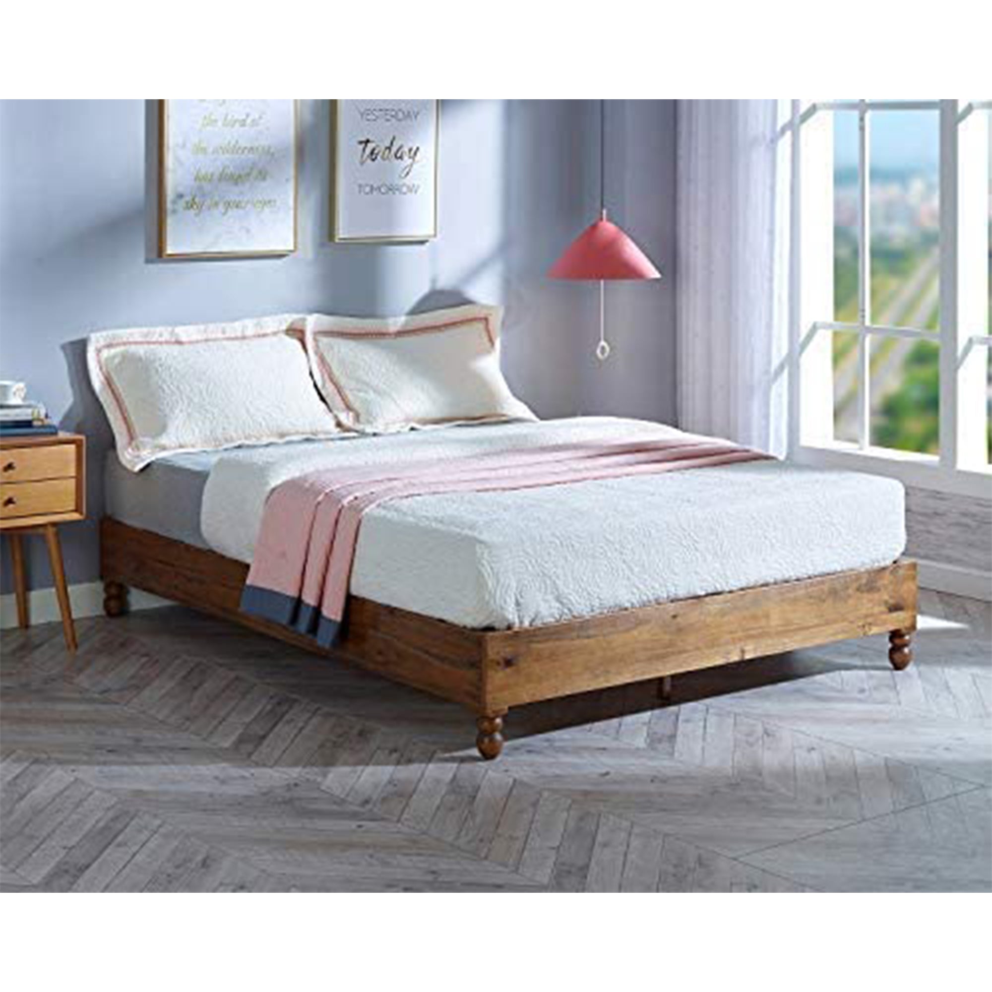 MUSEHOMEINC 12in Solid Pine Wood Platform Bed Frame w/ Wooden Slats (Open Box) - VMInnovations