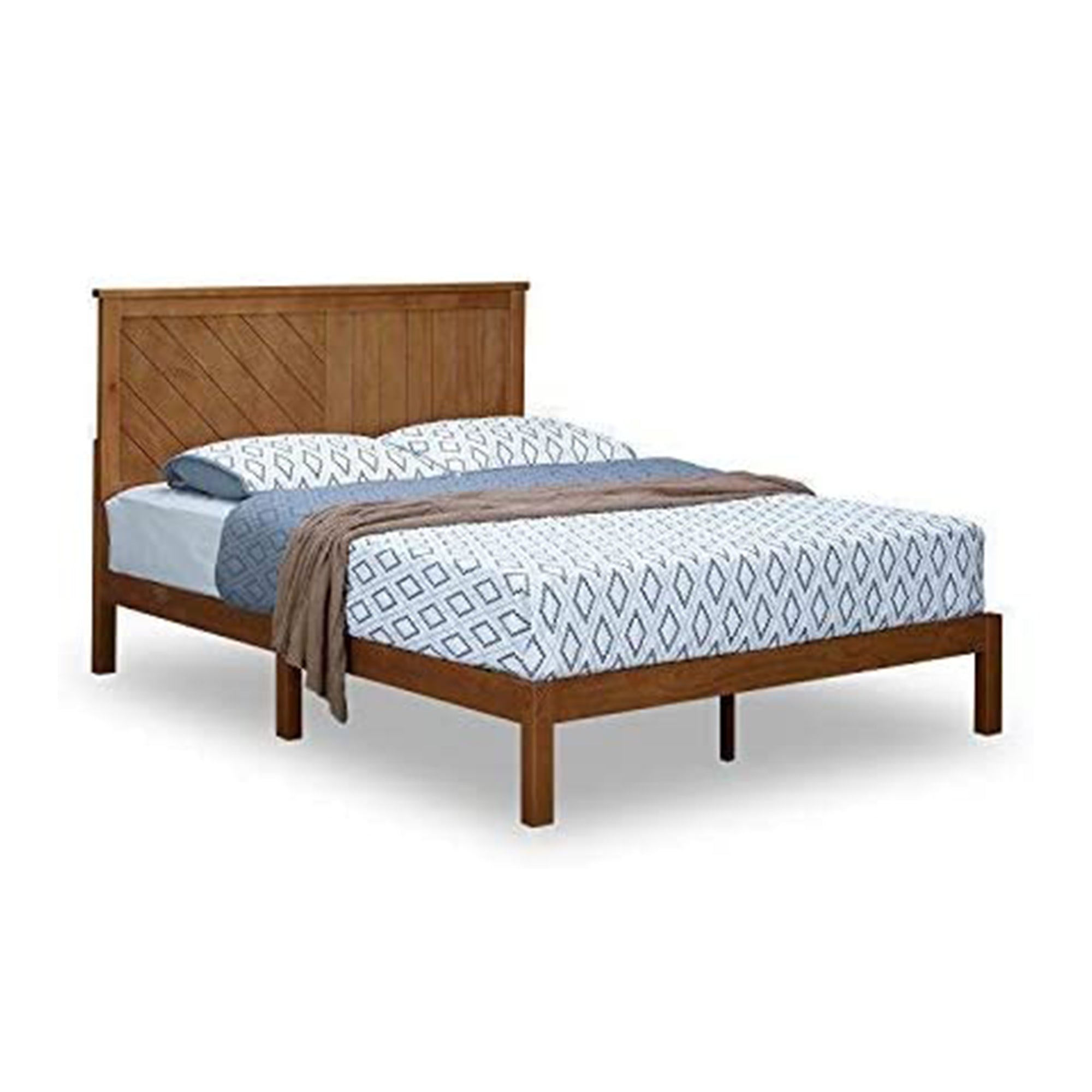 Solid Pinewood Rustic Platform Bed with 2 Way Design Headboard, King (For Parts) - VMInnovations