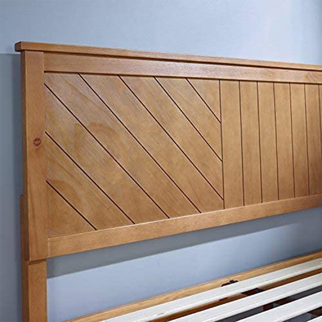 Solid Pinewood Rustic Platform Bed with 2 Way Design Headboard, King (Open Box)