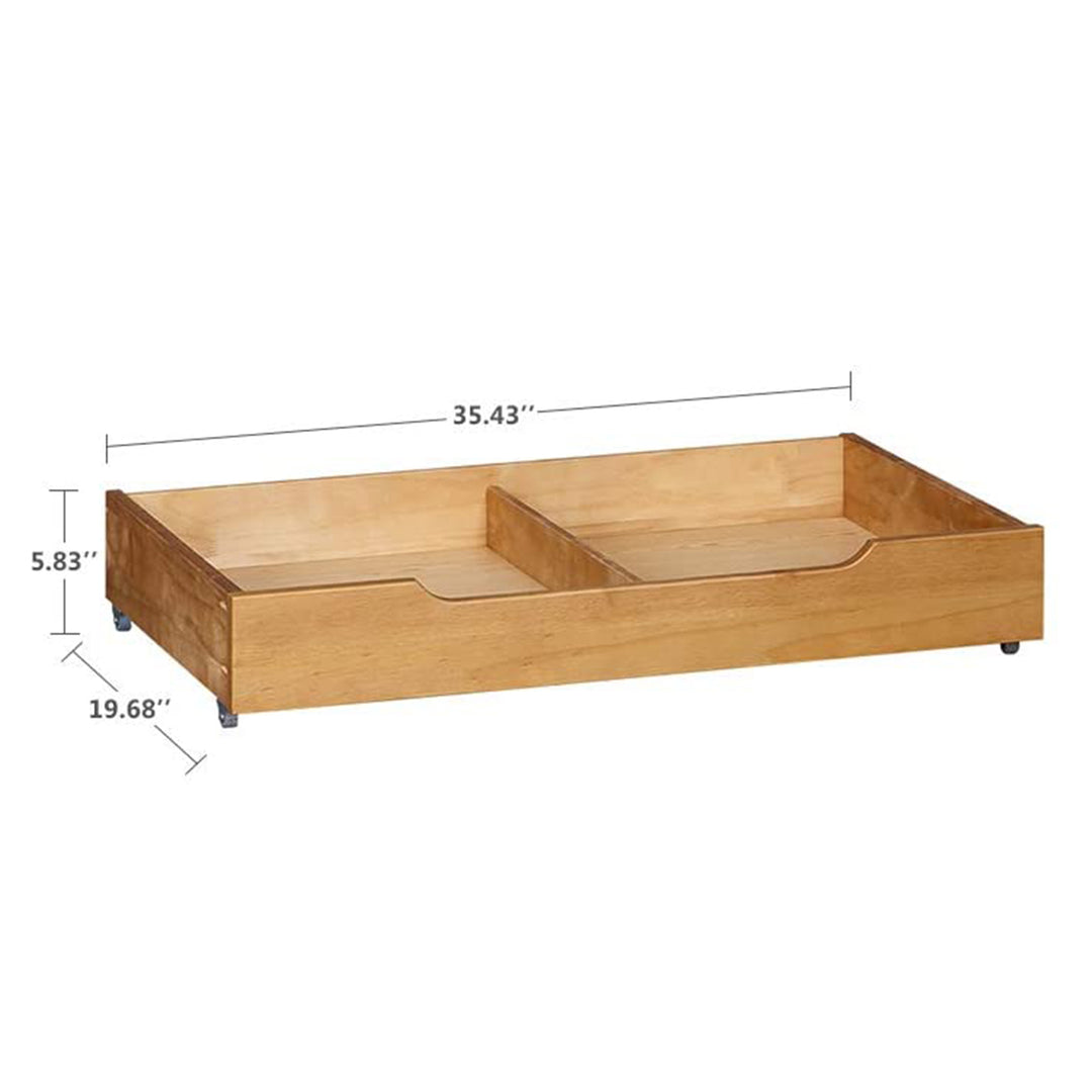 MUSEHOMEINC BD1001T Solid Wood Underbed Storage Trundle Organizer, Queen/King