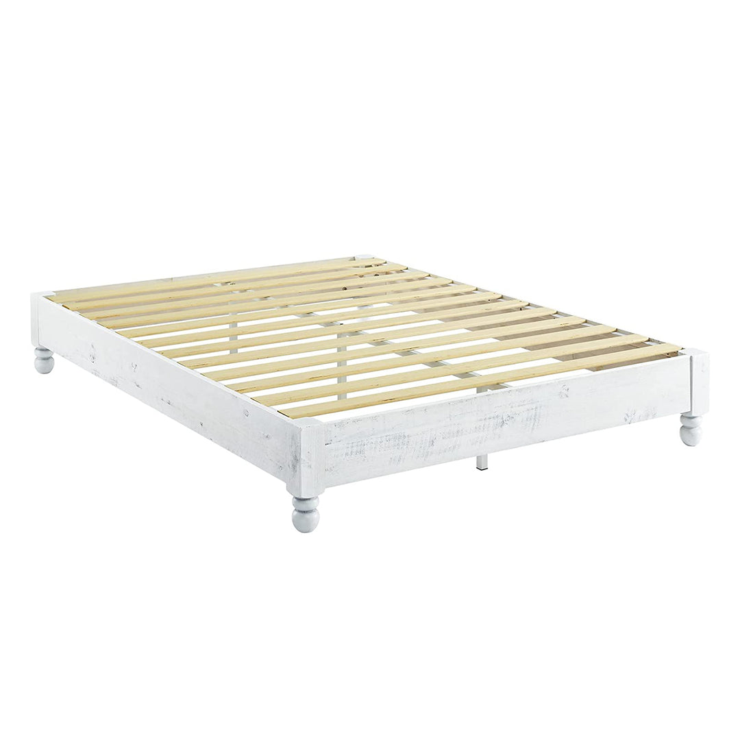 MUSEHOMEINC Solid Pine Wood 12 Slat Platform Rustic Bed Frame, Whitewashed, Full