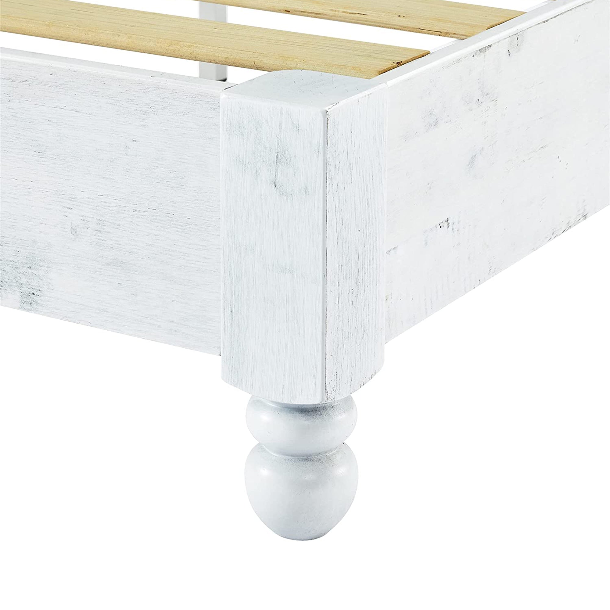 Solid Pine Wood 12 Slat Platform Rustic Bed Frame, Whitewashed, King (Used) - VMInnovations