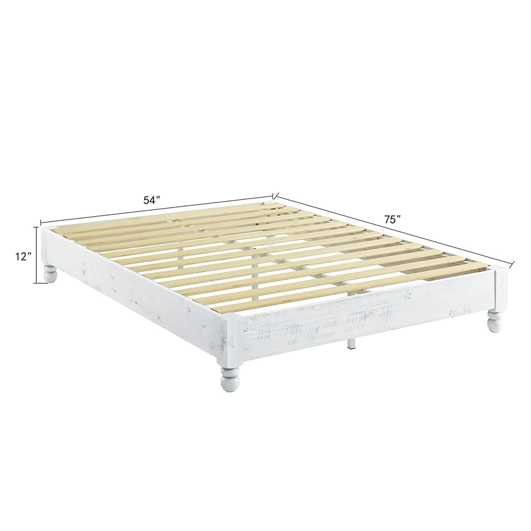 MUSEHOMEINC Solid Pine Wood 12 Slat Platform Rustic Bed Frame, Whitewashed, Full