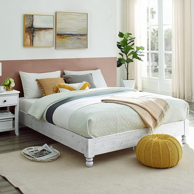 MUSEHOMEINC Solid Pine Wood 12 Slat Platform Rustic Bed Frame (Open Box)