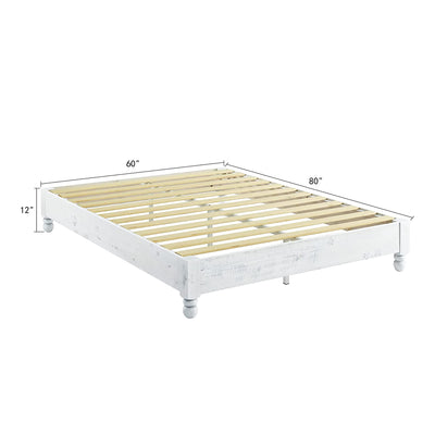 MUSEHOMEINC Pine Wood 12 Slat Platform Rustic Bed Frame, Whitewashed (Open Box)