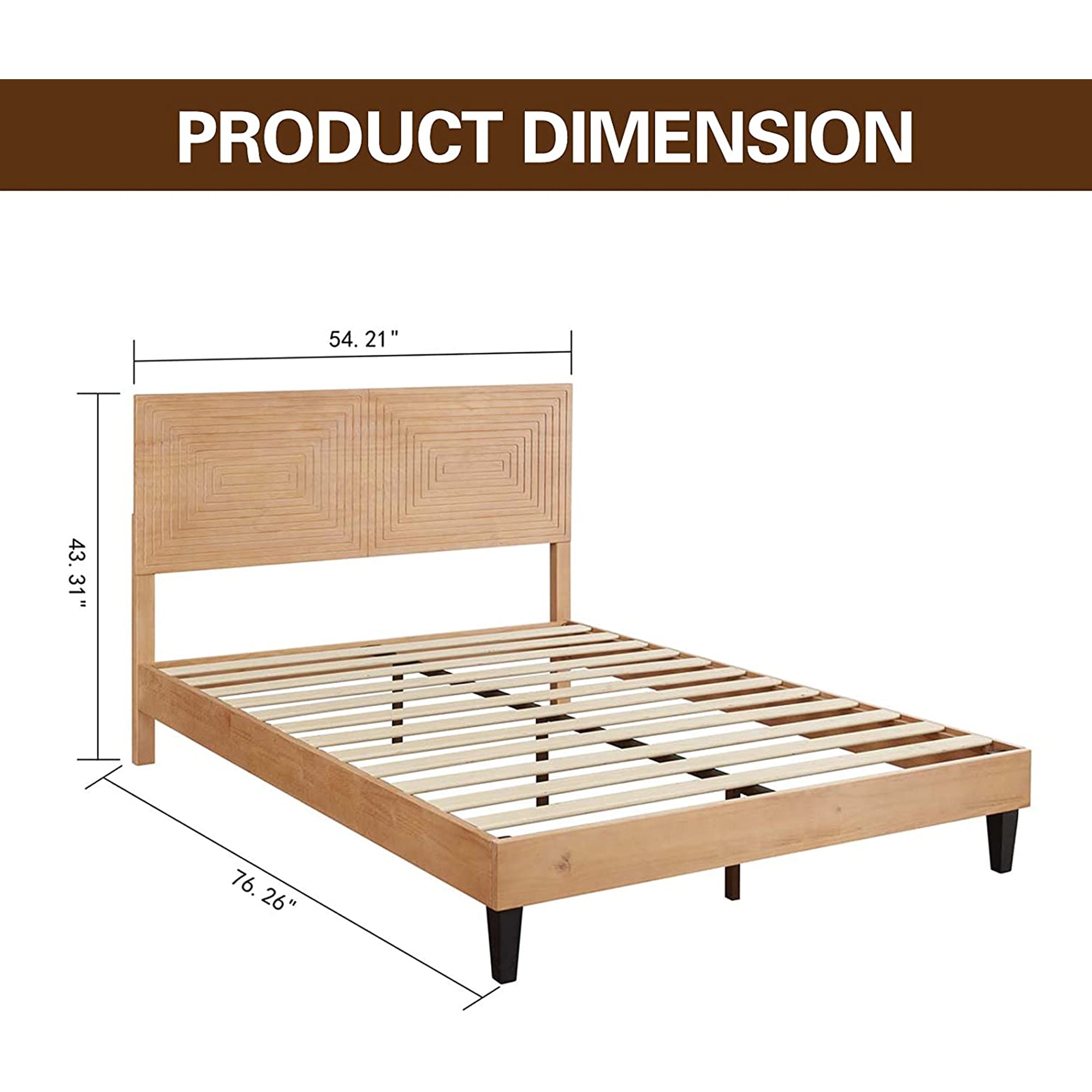 MUSEHOMEINC Solid Pine Wood Mid Century Platform Rustic Bed Frame (Open Box) - VMInnovations