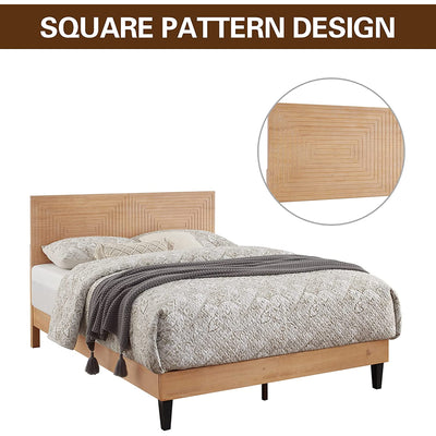 MUSEHOMEINC Solid Pine Wood Mid Century Platform Rustic Bed Frame (Open Box) - VMInnovations