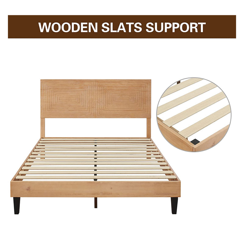 MUSEHOMEINC Mid Century Modern Solid Wood Adjustable Height Platform Bed, Queen