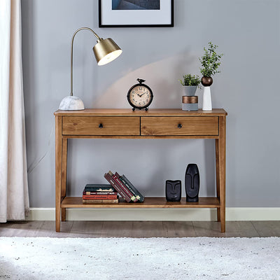 MUSEHOMEINC California Mid Century Console Table w/Drawers, Honey Brwn(Open Box)