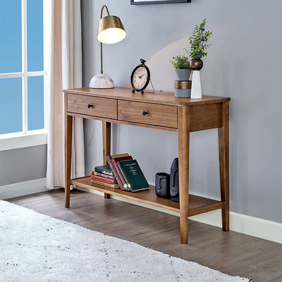 MUSEHOMEINC California Mid Century Console Table w/Drawers, Honey Brwn(Open Box)