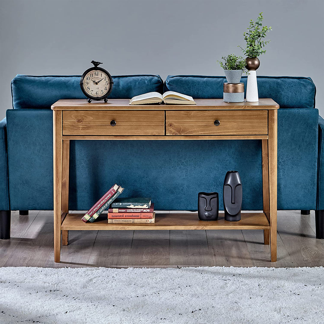 MUSEHOMEINC California Mid Century Wood Console Table with Drawers, Honey Brown