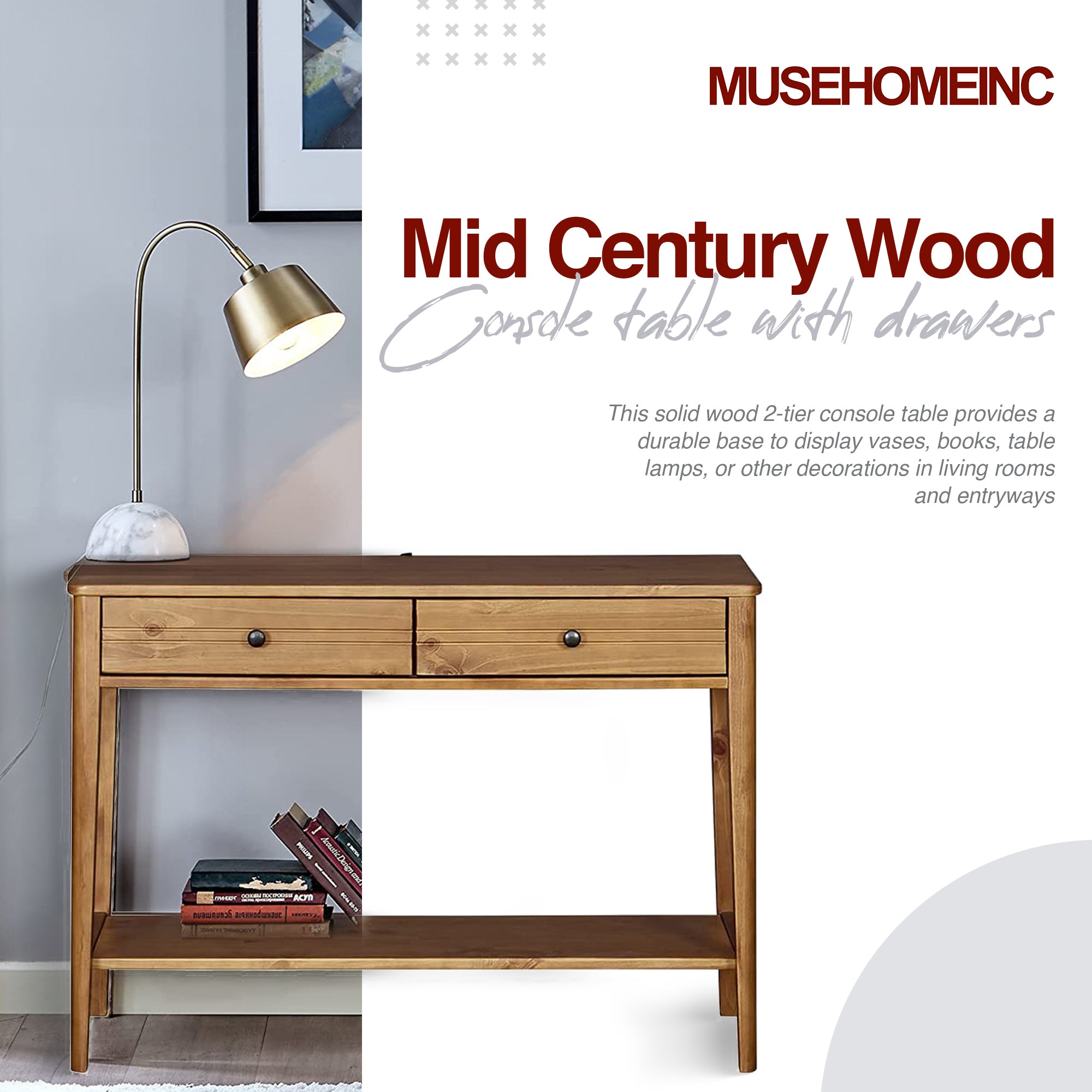 MUSEHOMEINC California Mid Century Wood Console Table with Drawers (For Parts) - VMInnovations