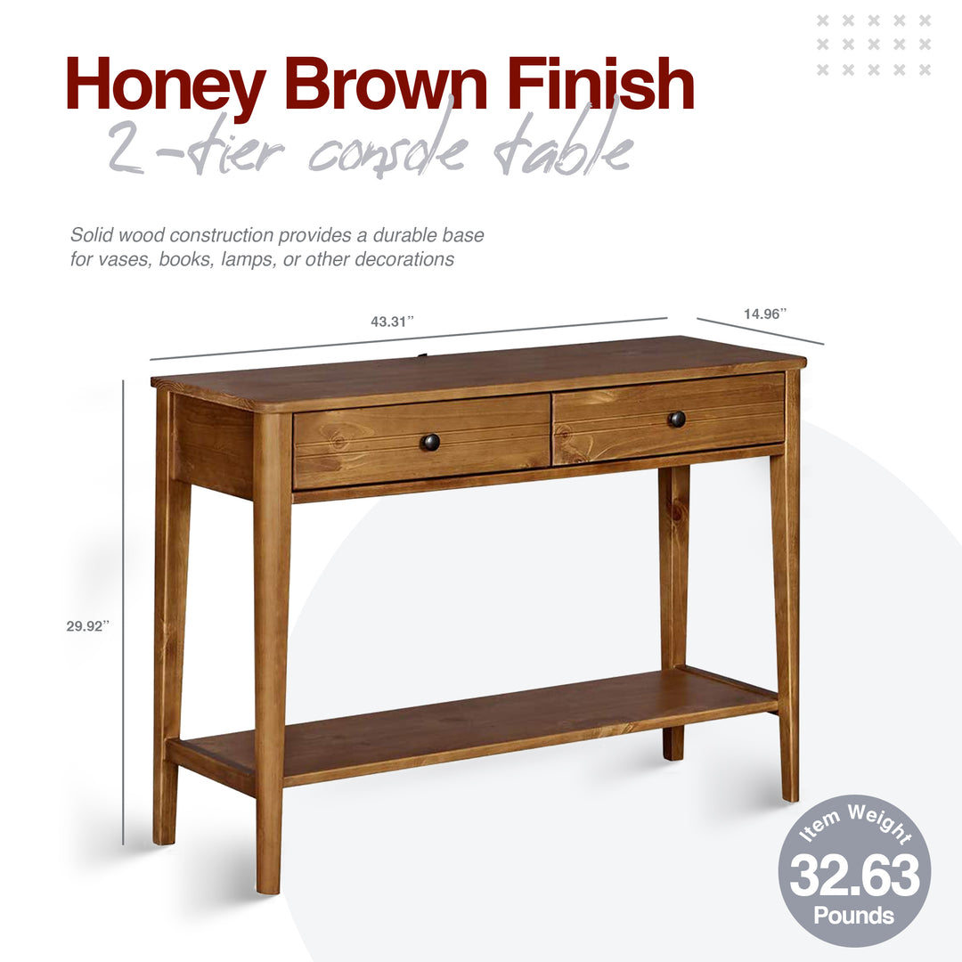 MUSEHOMEINC California Mid Century Console Table w/Drawers, Honey Brwn(Open Box)