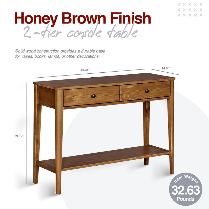 MUSEHOMEINC California Mid Century Console Table w/Drawers, Honey Brwn(Open Box)