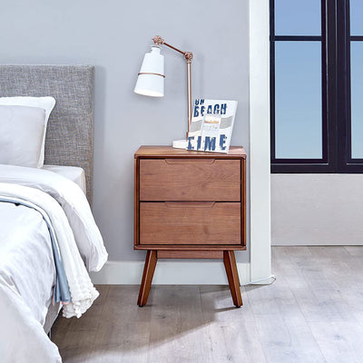 MUSEHOMEINC Mid Century Modern Solid Wood 2 Drawer Nighstand End Table, Walnut