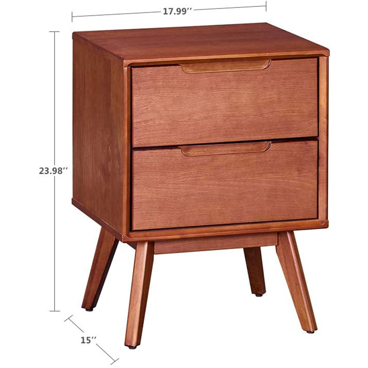 MUSEHOMEINC Mid Century Modern Solid Wood 2 Drawer Nighstand End Table, Walnut