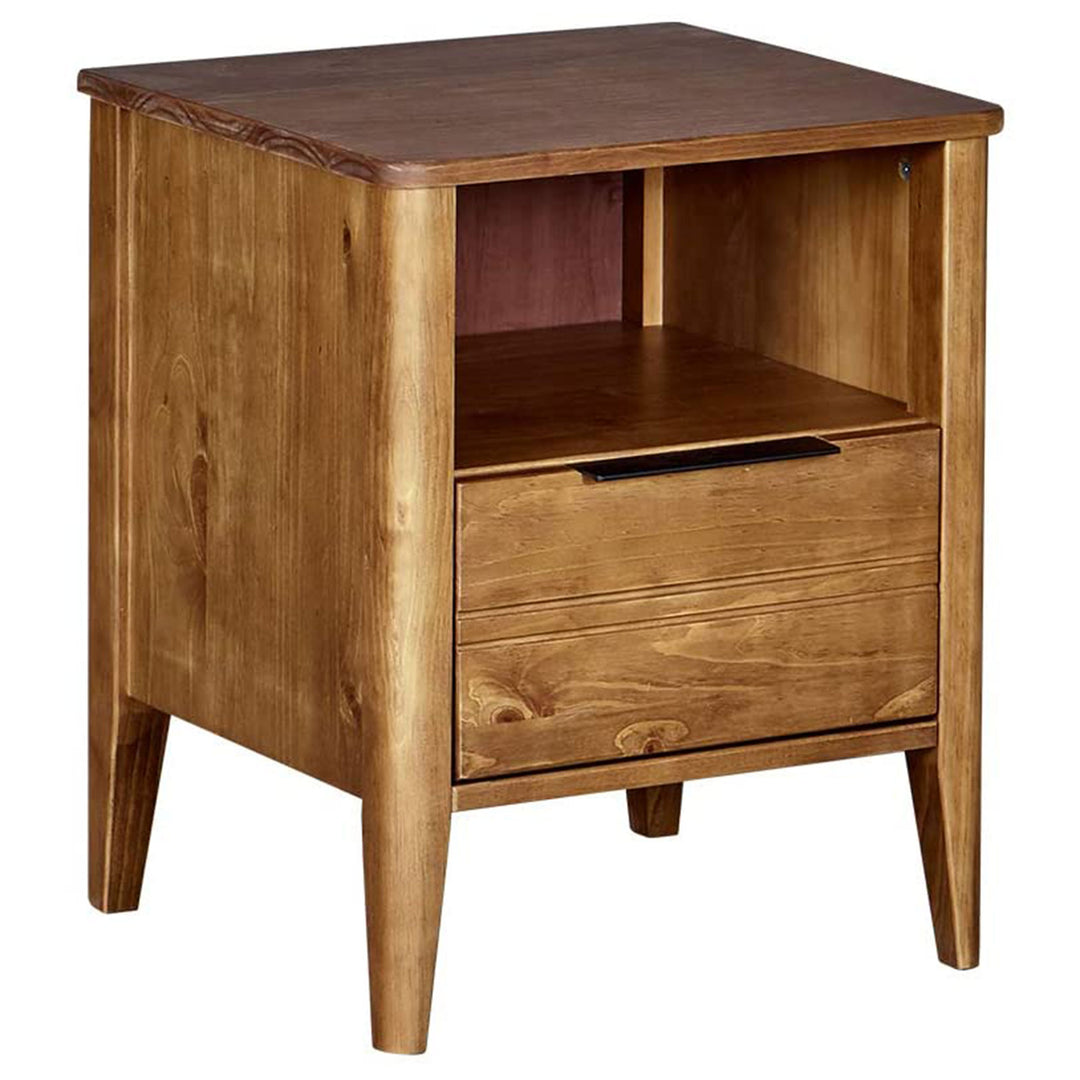 MUSEHOMEINC California Classic 1 Drawer Wooden Nightstand End Table, Honey Brown