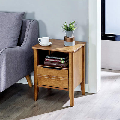 MUSEHOMEINC California Classic 1 Drawer Nightstand End Table, Honey Brown (Used) - VMInnovations