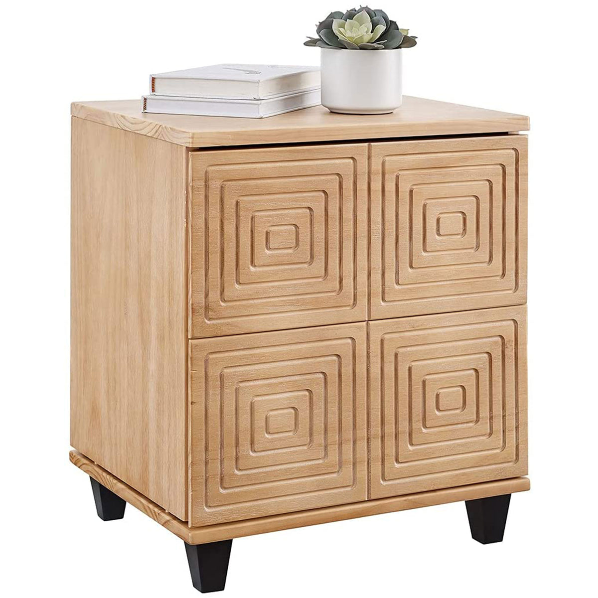 MUSEHOMEINC Modern 2 Drawer Geometric Solid Wood Bedroom Nightstand End Table