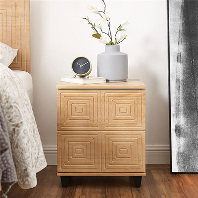 MUSEHOMEINC Modern 2 Drawer Geometric Solid Wood Bedroom Nightstand End Table