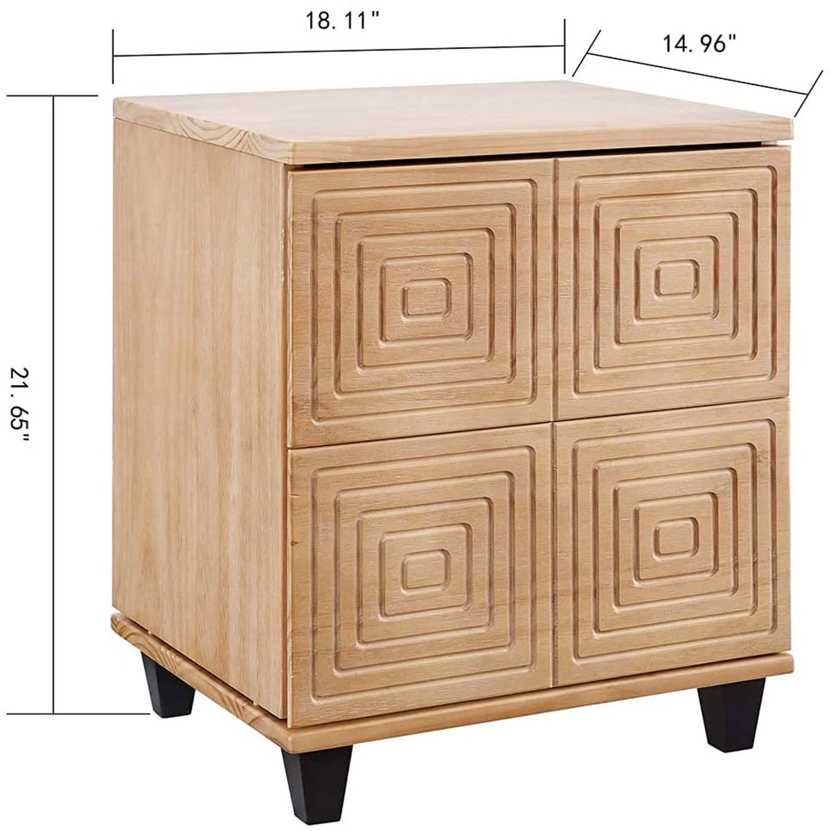 MUSEHOMEINC Modern 2 Drawer Geometric Solid Wood Bedroom Nightstand End Table