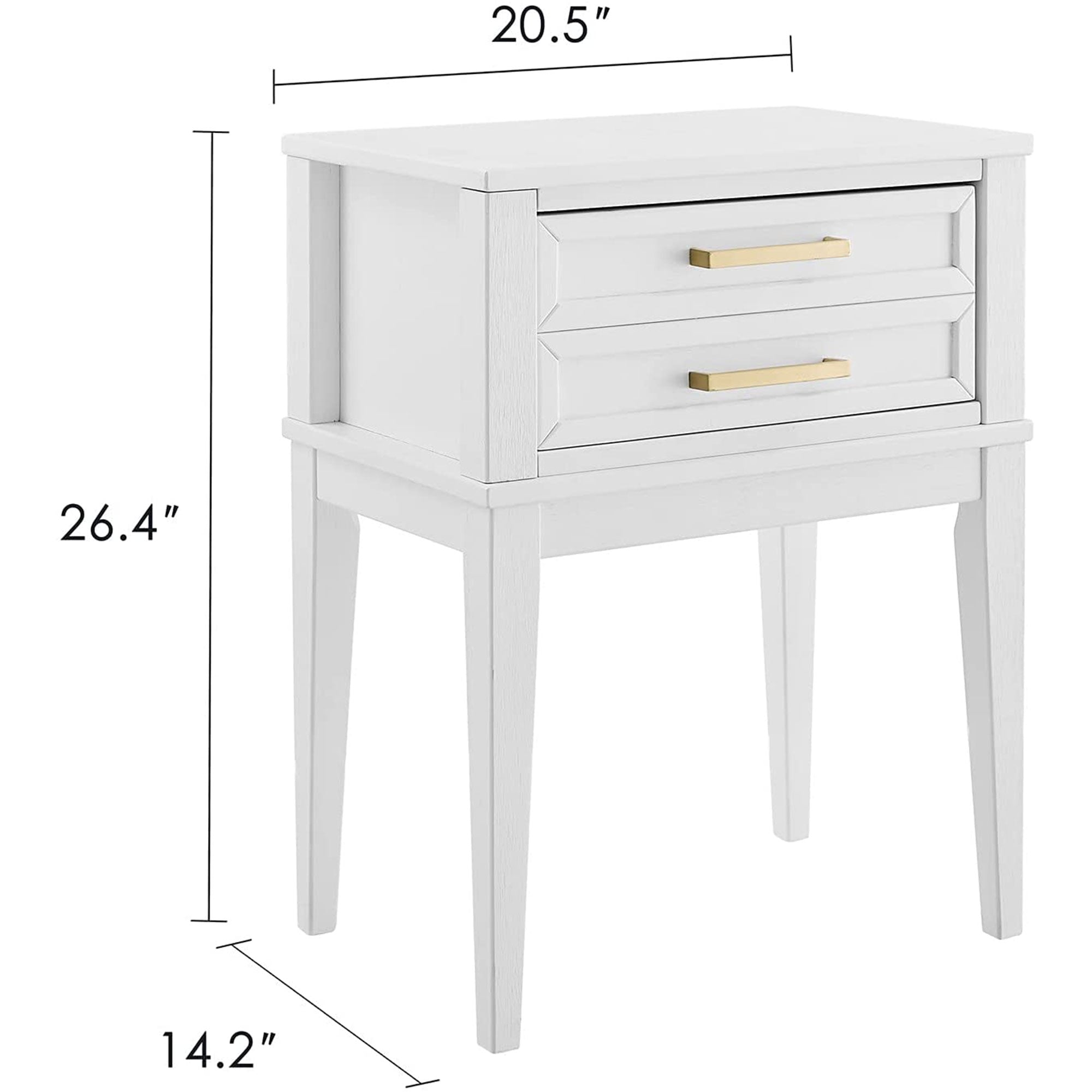 MUSEHOMEINC Mid Century Modern 2 Drawer Solid Wood Nightstand End Table, White - VMInnovations