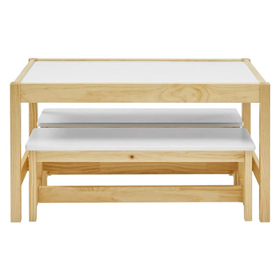 MUSEHOMEINC Wooden 3 In 1 Kids Toddlers Activity Play Table and Bench Chair Set - VMInnovations
