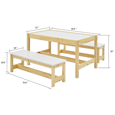 MUSEHOMEINC Wooden 3 In 1 Kids Activity Play Table and Bench Chair Set(Open Box)