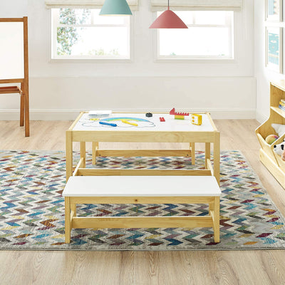 MUSEHOMEINC Wooden 3 In 1 Kids Activity Play Table and Bench Chair Set(Open Box) - VMInnovations