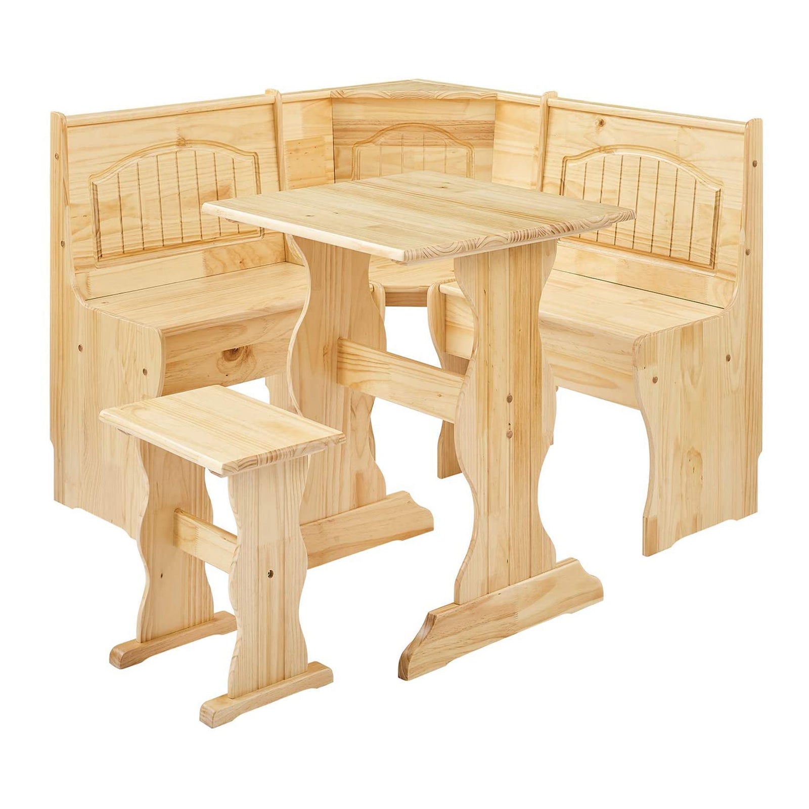 MUSEHOMEINC Traditional 3 Piece Solid Wood Nook Dining Table Set w/Bench, Nature - VMInnovations