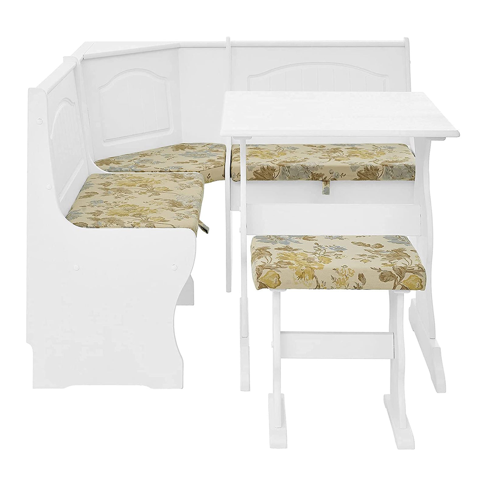 MUSEHOMEINC Traditional 3 Piece Solid Wood Nook Dining Table Set w/ Bench, White - VMInnovations