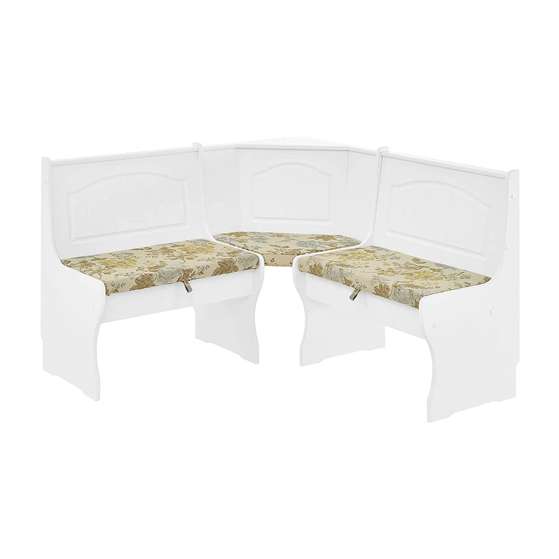 MUSEHOMEINC Traditional 3 Piece Solid Wood Nook Dining Table Set w/ Bench, White