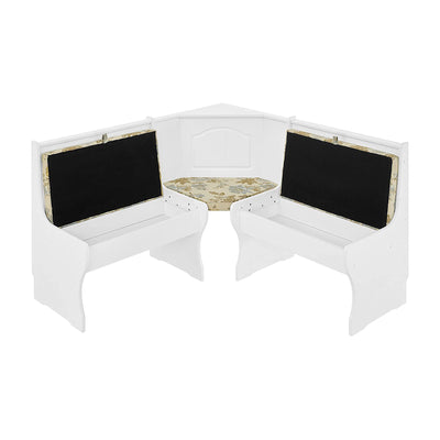 MUSEHOMEINC Traditional 3 Piece Solid Wood Nook Dining Table Set w/ Bench, White - VMInnovations