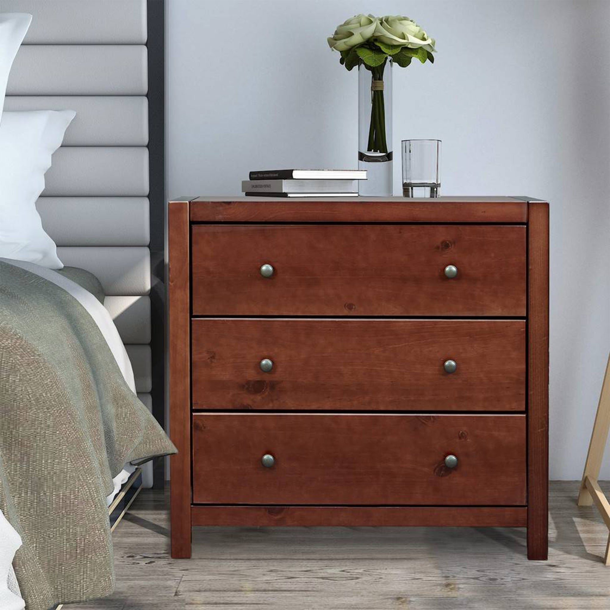 MUSEHOMEINC Rustic Solid Wood 3 Drawer Storage Dresser Nightstand (Used) - VMInnovations