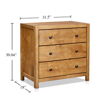 MUSEHOMEINC Rustic Style Wooden 3 Drawer Storage Dresser Nightstand, Oak Finish