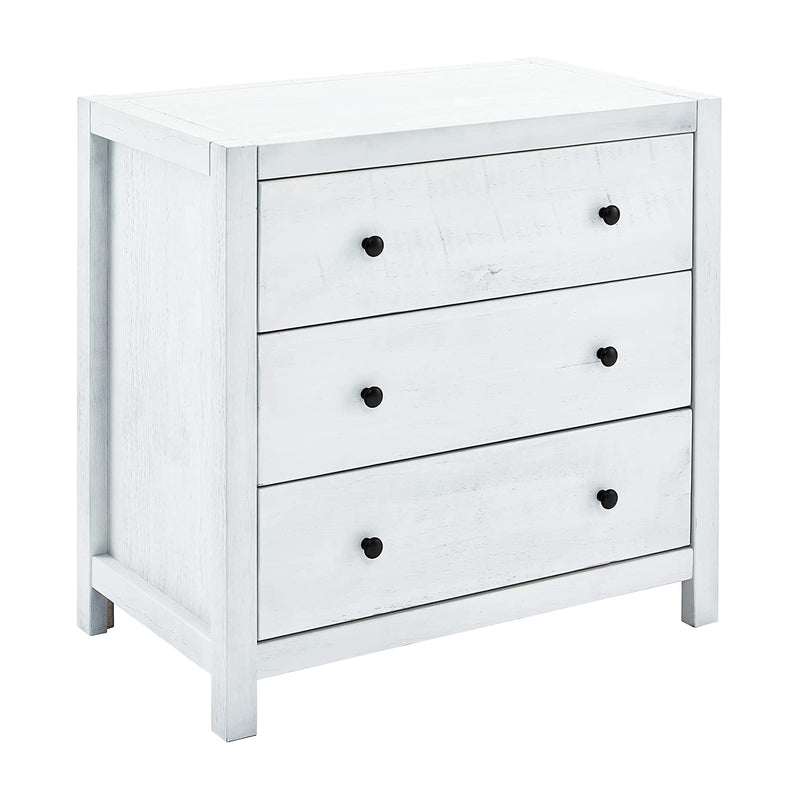 MUSEHOMEINC Rustic Solid Wood 3 Drawer Storage Dresser Nightstand, White Washed