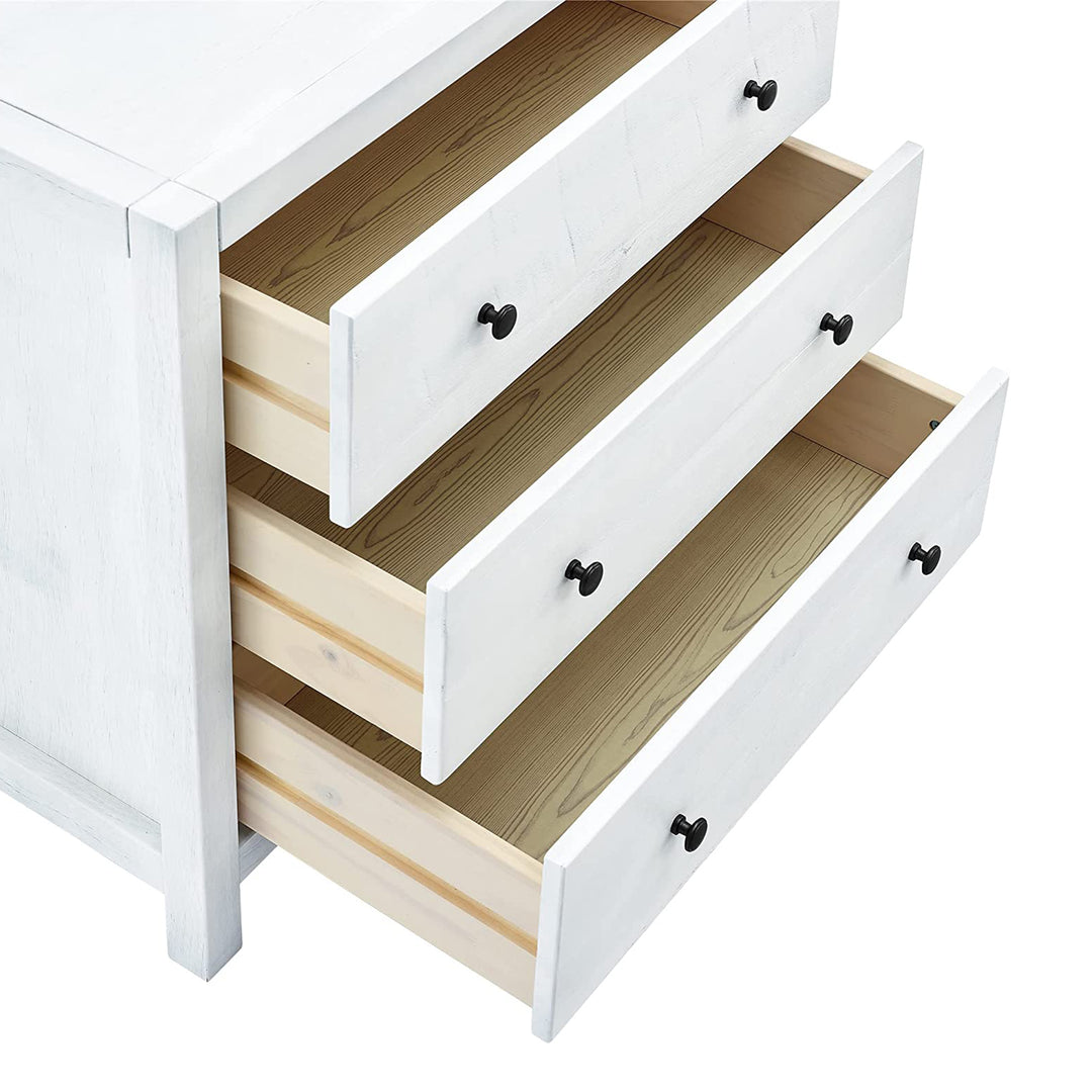 MUSEHOMEINC Solid Wood 3 Drawer Storage Nightstand,White Washed(For Parts)