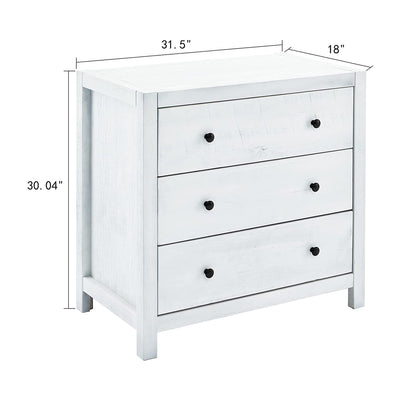 MUSEHOMEINC Solid Wood 3 Drawer Storage Nightstand,White Washed(For Parts)