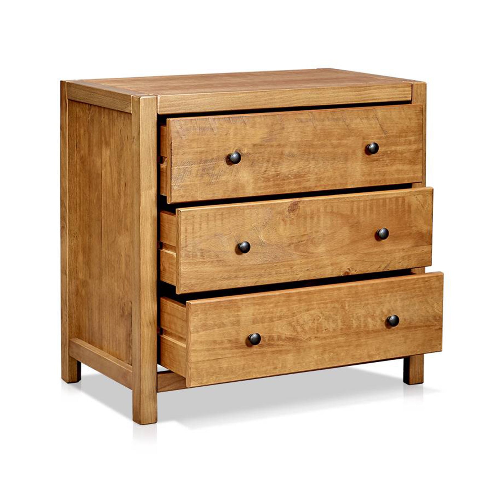 MUSEHOMEINC Rustic Style Wooden 3 Drawer Storage Dresser Nightstand, Oak Finish - VMInnovations