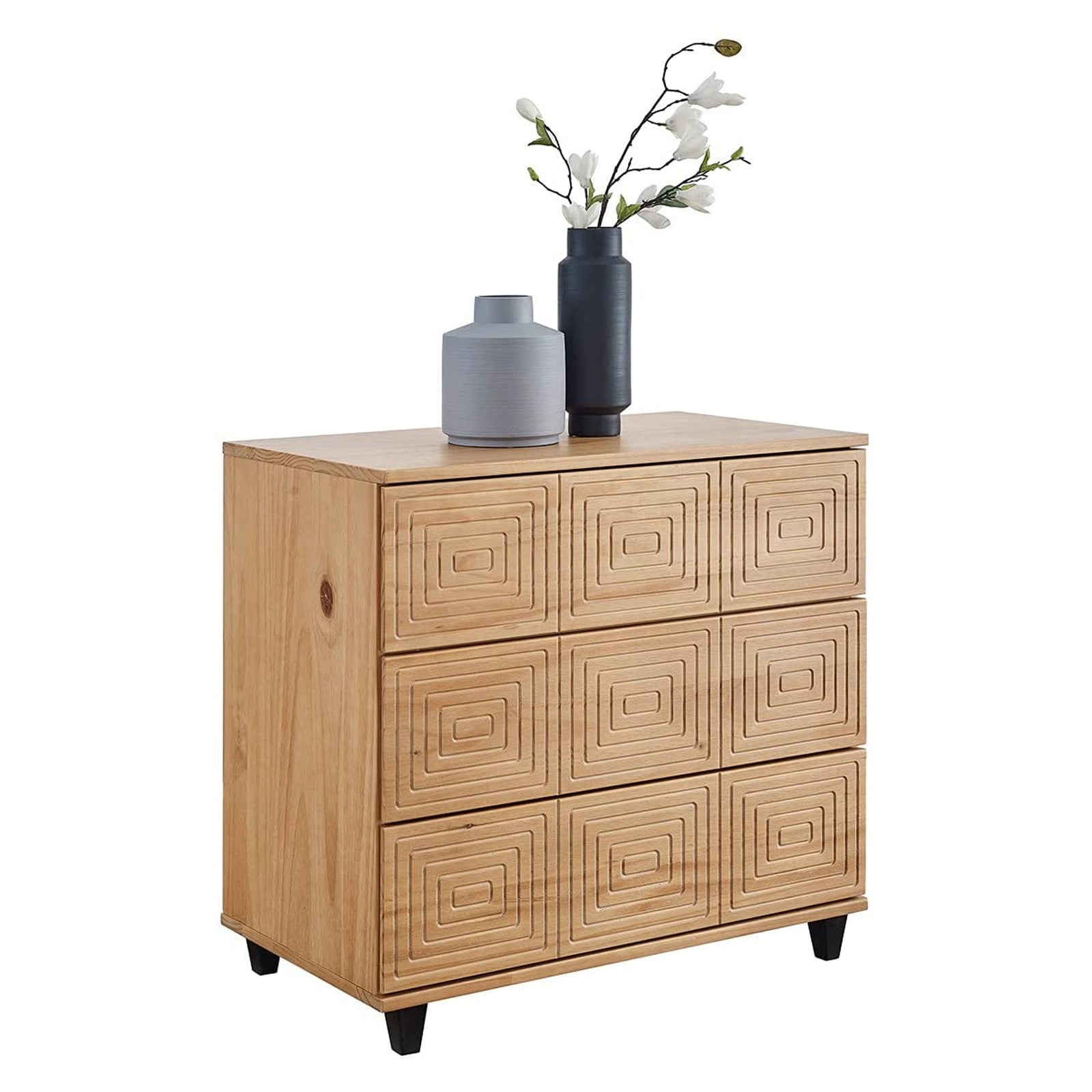 MUSEHOMEINC Solid Wood 3 Drawer Dresser Nightstand Chest of Drawers, Wood Style - VMInnovations
