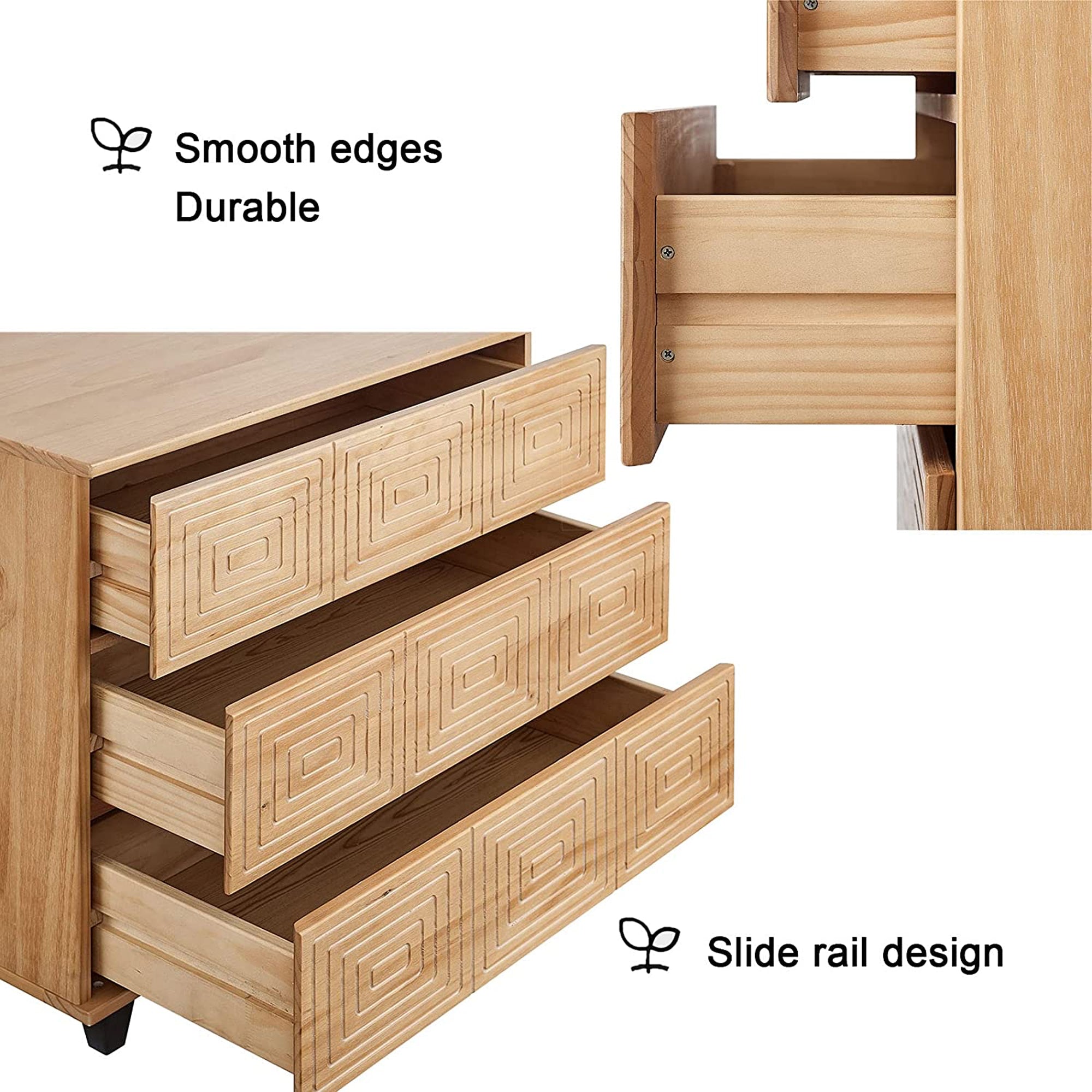 MUSEHOMEINC Solid Wood 3 Drawer Dresser Nightstand Chest of Drawers (Open Box) - VMInnovations