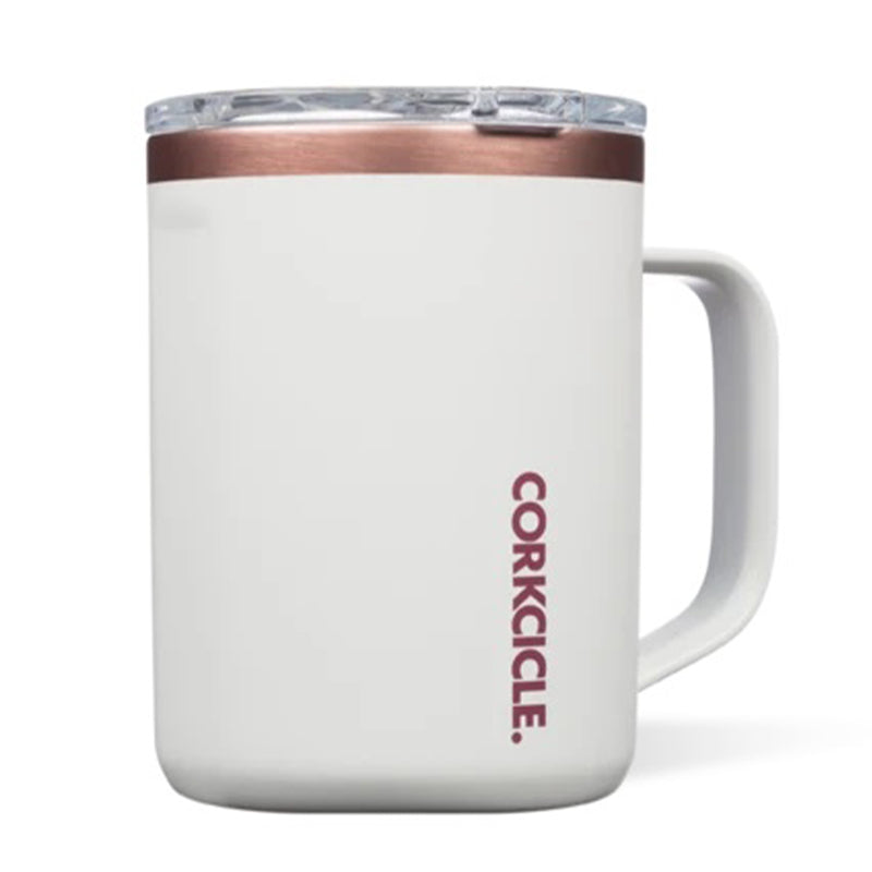 Corkcicle Sparkle 16 Ounce Coffee Mug Triple Insulated Steel Cup, White Rose