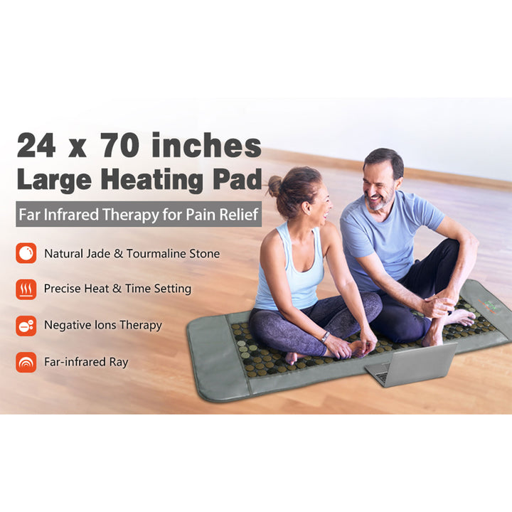 UTK 24" x 70" Tourmaline Stone Infrared Pain Relief Heating Mat w/ Remote, Gray