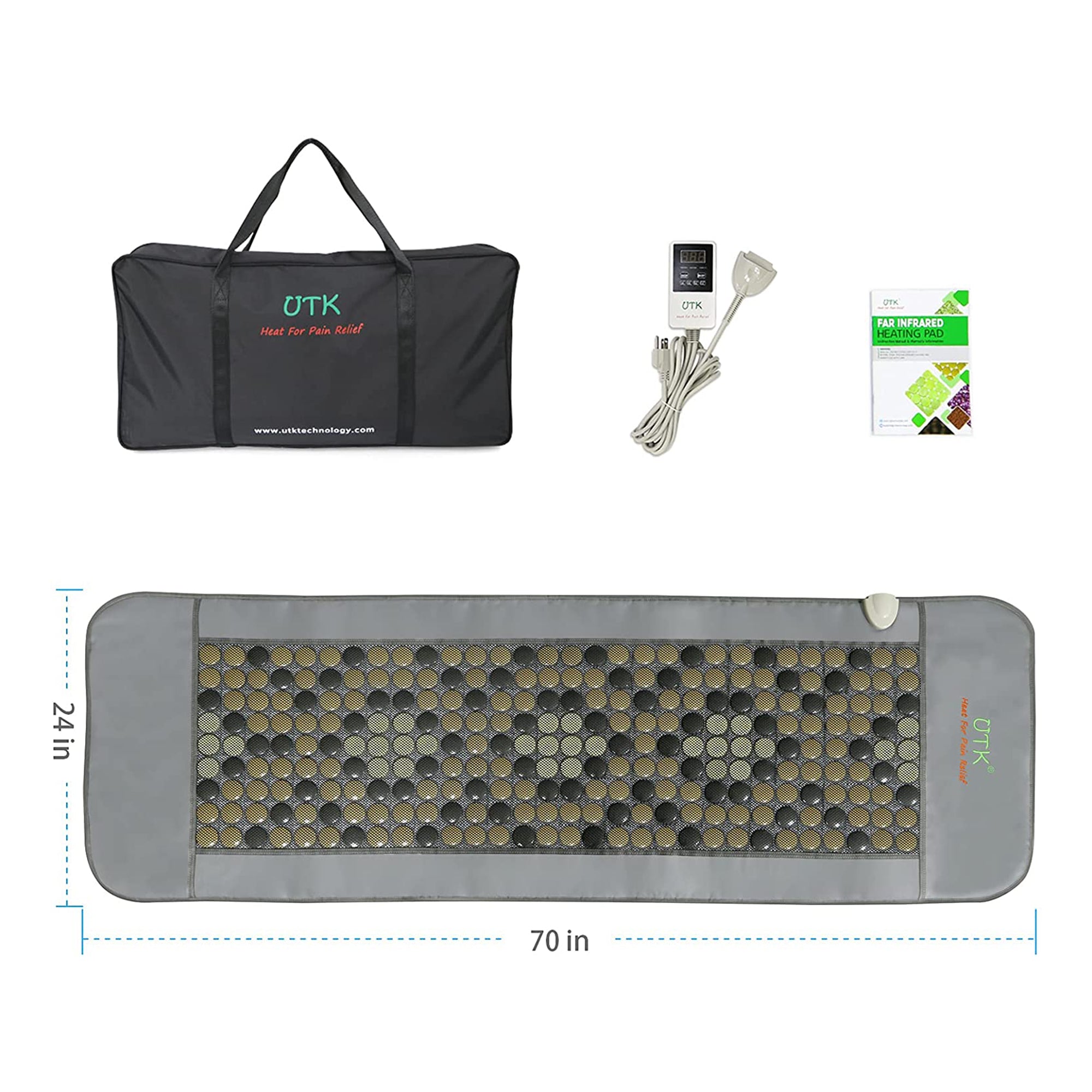 UTK 24x70In Tourmaline Stone Infrared Pain Relief Heating w/Remote, Gray (Used) - VMInnovations