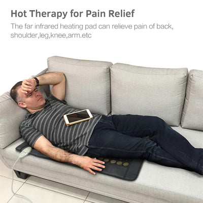 UTK 21" x 38" Tourmaline Stone Infrared Pain Relief Heating Mat w/ Remote, Black - VMInnovations