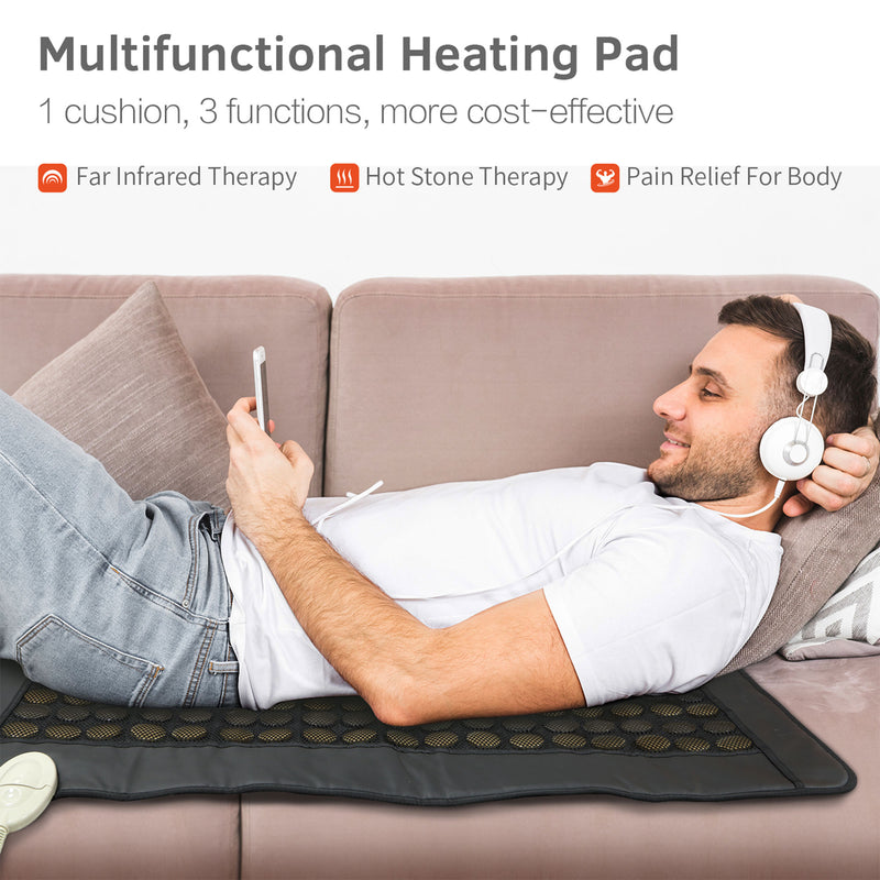 UTK 21" x 38" Tourmaline Stone Infrared Pain Relief Heating Mat w/ Remote, Black