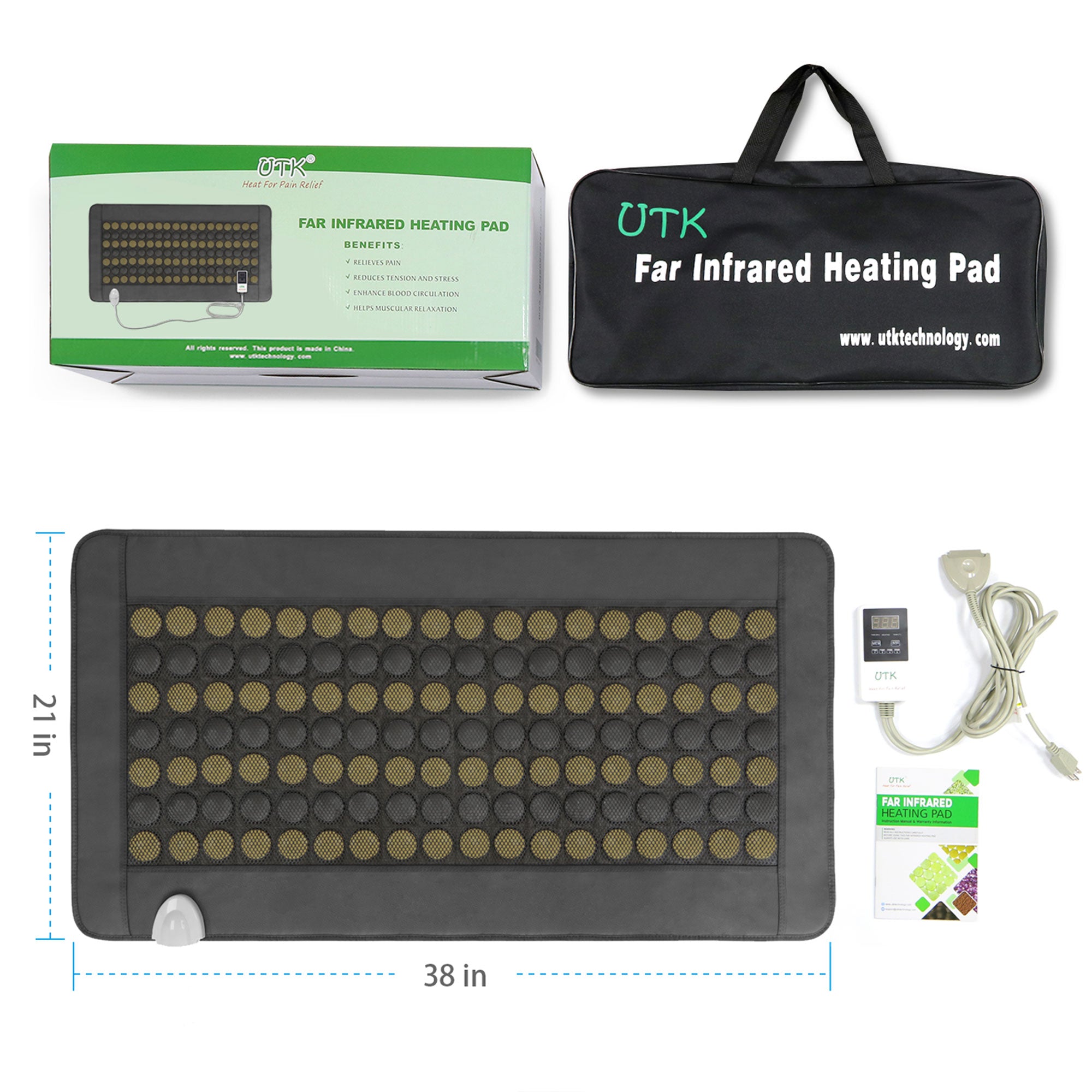 UTK 21 x 38 In Tourmaline Stone Infrared Pain Relief Heating Mat w/Remote (Used) - VMInnovations