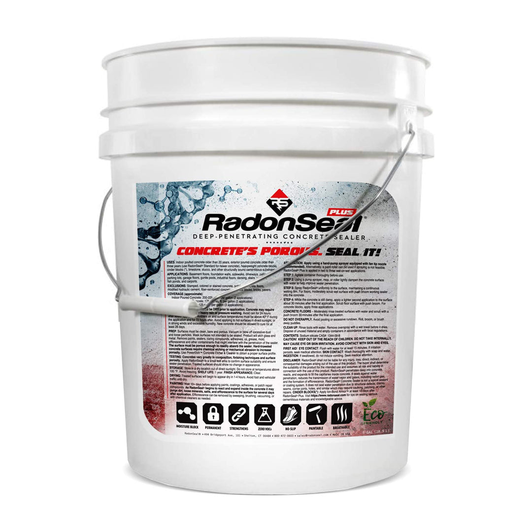 RadonSeal Plus Outdoor/Indoor Concrete Penetrating Protectant Sealer, 5 Gallon