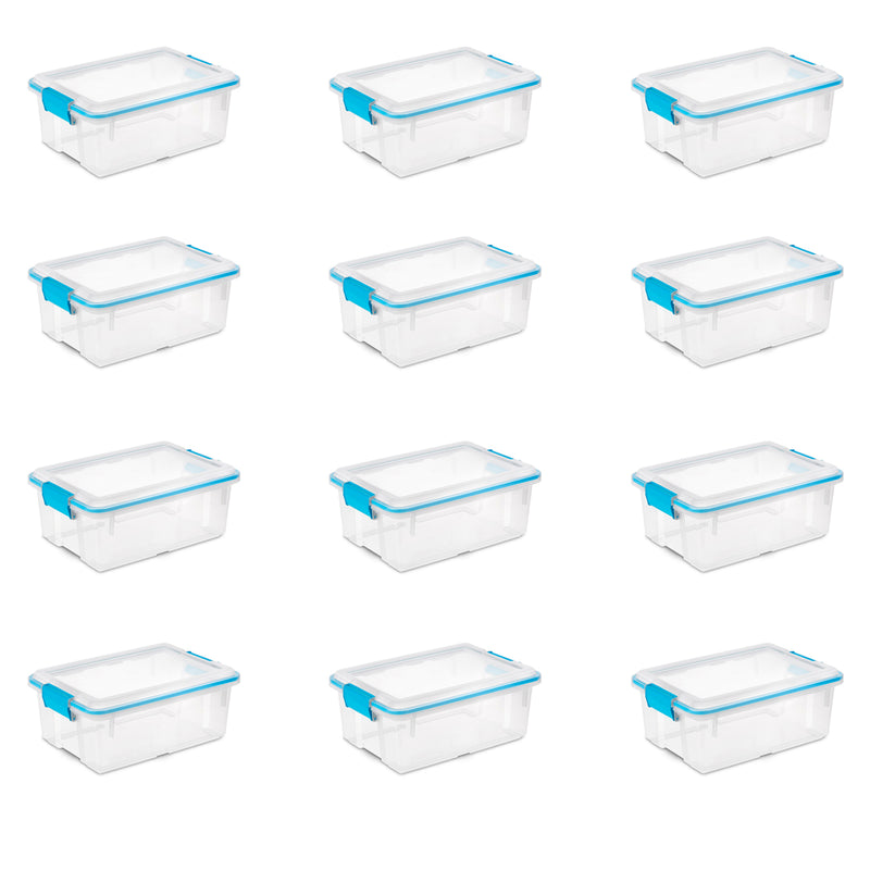 Sterilite 12 Qt Plastic Storage Bin Container Clear Gasket Sealed Box, (12 Pack)