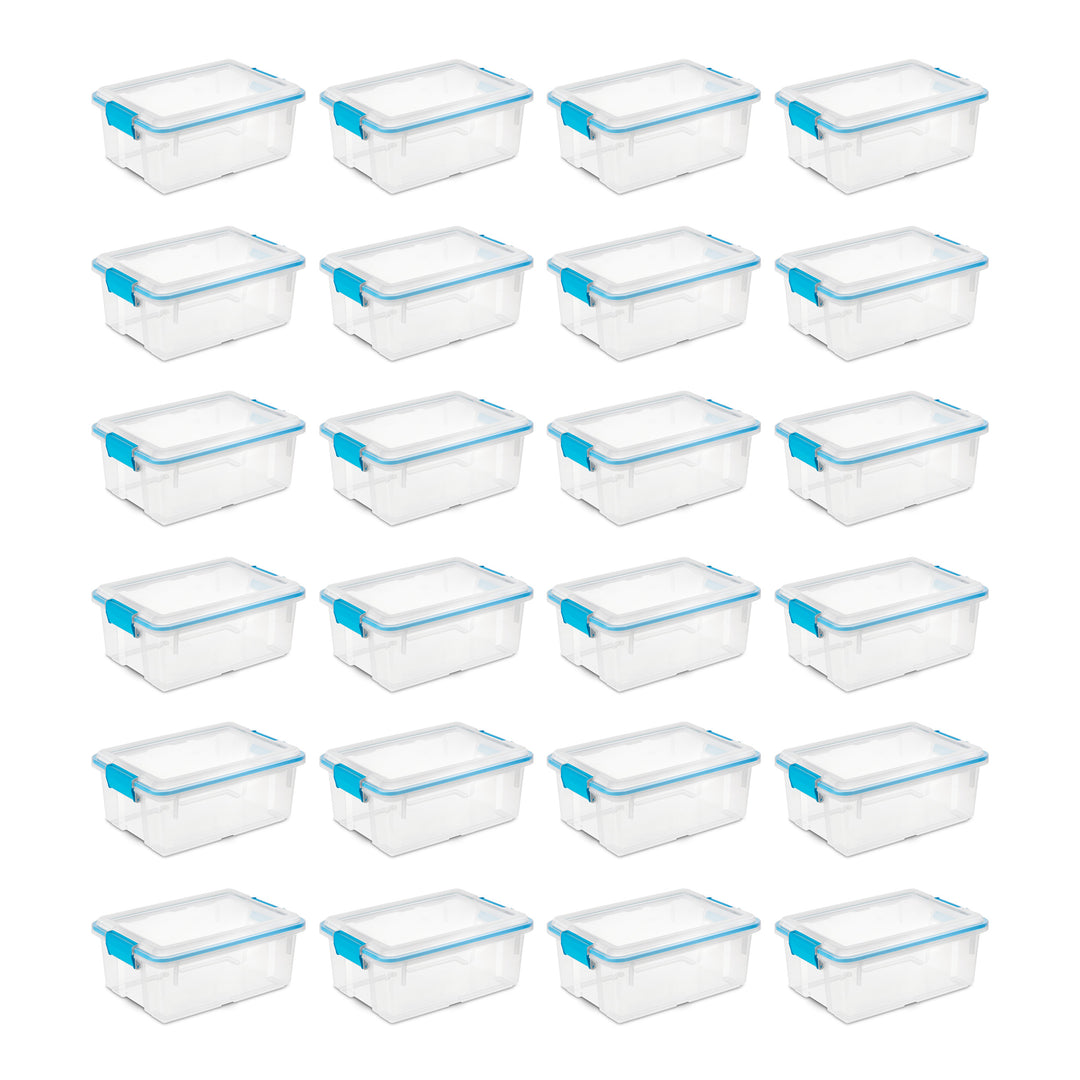 Sterilite 12 Qt Plastic Storage Bin Container Clear Gasket Sealed Box, (24 Pack)